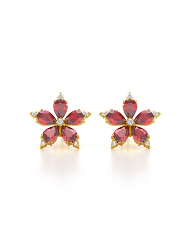 Gold Ruby Diamonds Earrings