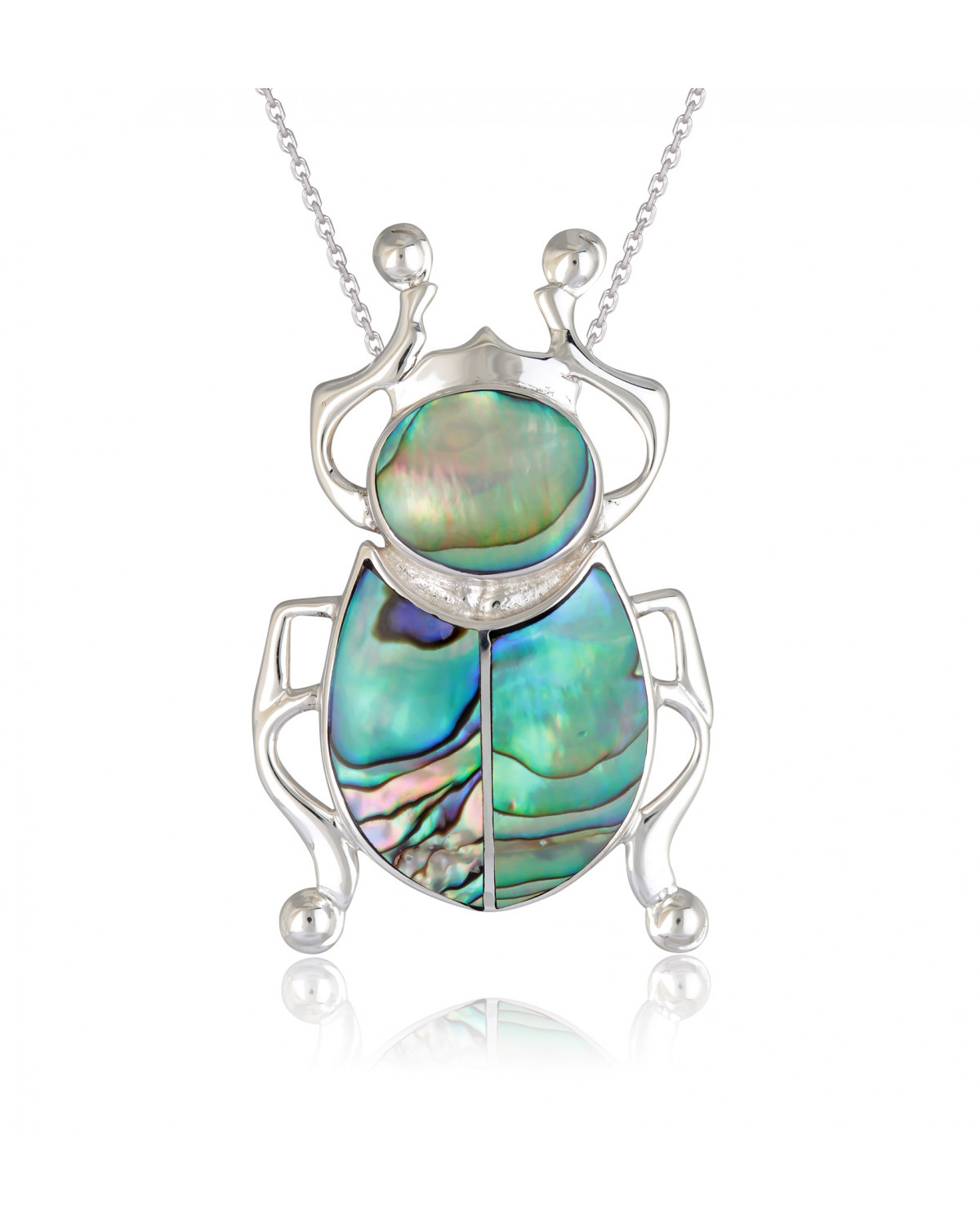 925 Sterling Silver Abalone Mother-of-pearl Beetle Pendant