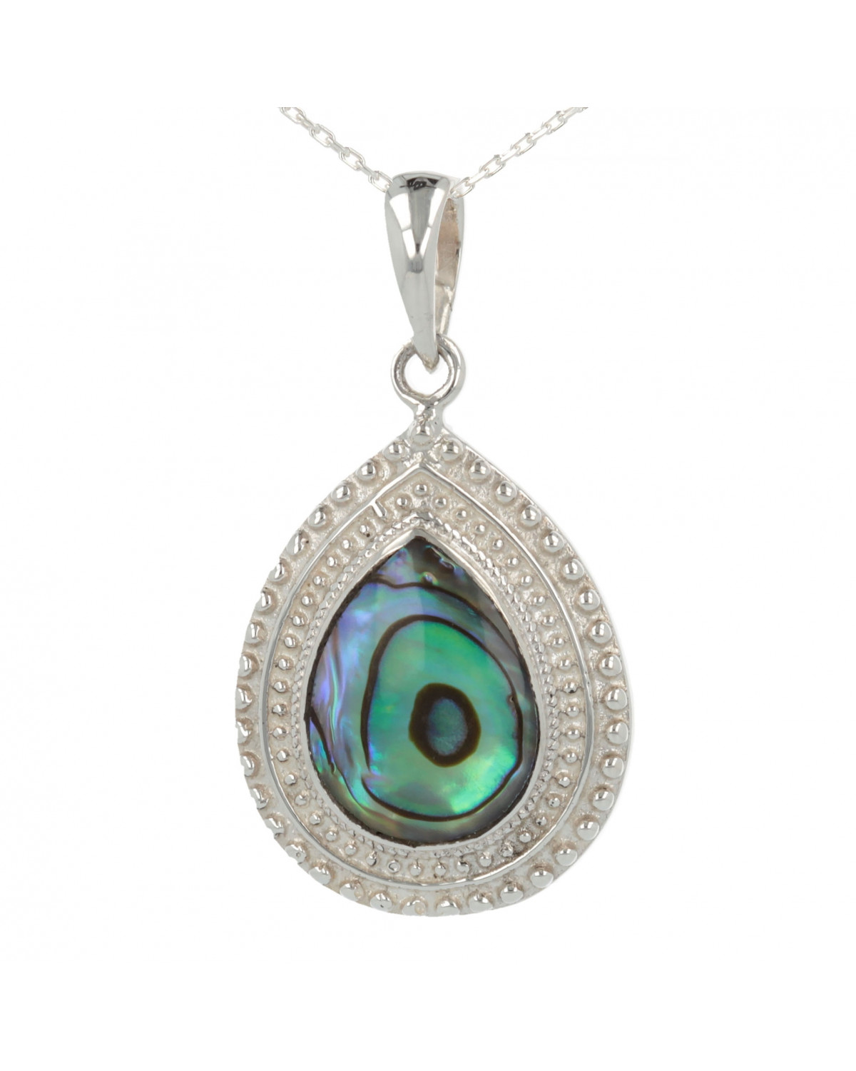 925 Sterling Silver Abalone Mother-of-pearl Pear Shape Pendant
