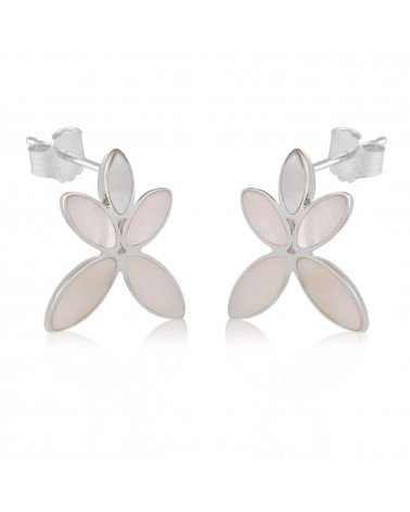 gift woman-Earrings Flower-Mother of pearl white-Sterling silver-Woman