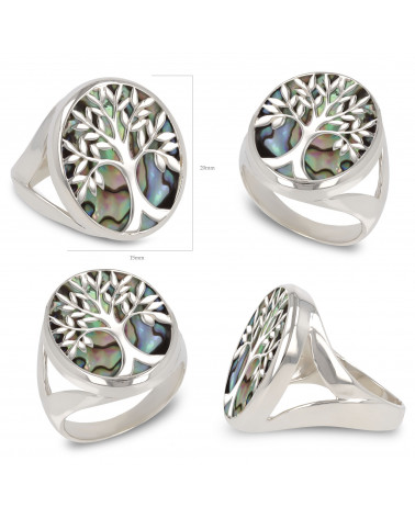 Jewelry Symbol Tree of Life-Ring-Mother of Pearl abalone- Sterling Silver-Woman