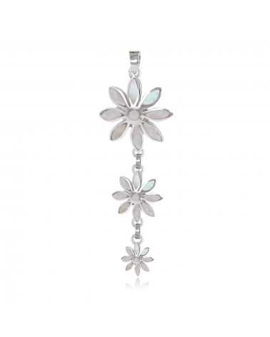 personalisierte Geschenk Frau-Anhänger - weiss Perlmutt-3 Blumen-Sterling Silber-Frau