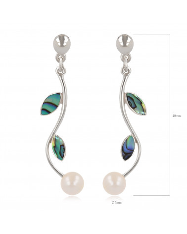 Women's Gift Idea-Dangle Earrings- Pearl White Mother of pearl-Abalone Petals- Sterling Silver-Women