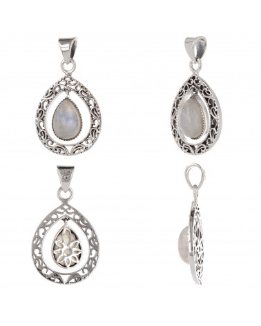 Silver Pendant and Moonstone Shape Drop Crimp Silver