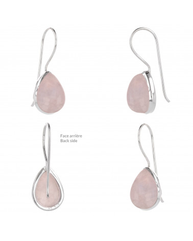 Pear-shaped pink quarz earrings set with sterling silver