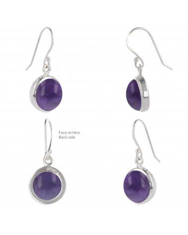 round-shaped amethyst earrings set with sterling silver