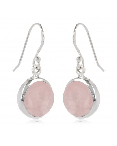 round-shaped pink quartz earrings set with sterling silver
