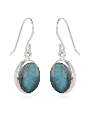 Oval-shaped Labradorite earrings set with sterling silver