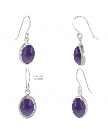 Oval-shaped amethyst earrings set with sterling silver