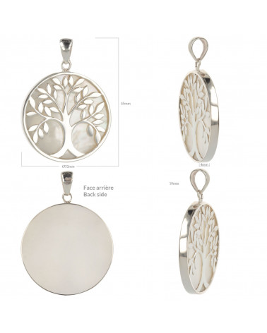 Simbolo di gioielli regalo Albero della vita-Ciondolo-Madreperla bianca- Argento rodiato-rotondo-unisex