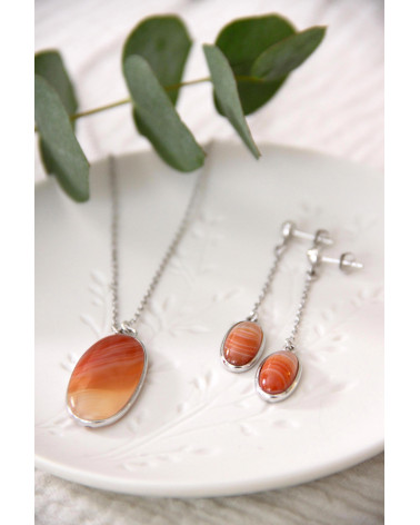 Collier agate orange et argent rhodié 925-000