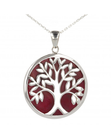 Idea regalo Gioielli Simbolo Tree of Life Ciondolo in argento 925 rodiato rotondo unisex
