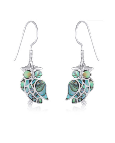 Earrings in owl-owl abalone mother-of-pearl and silver 925-thousandth rhodium