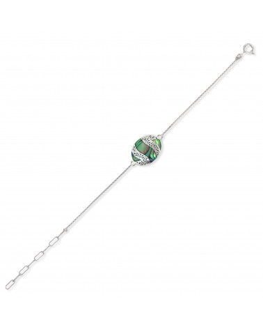 Cabochon bracelet of mother-of-pearl abalone and silver lace 925 K