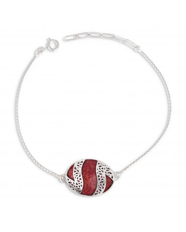 Cabochon bracelet of red coral and silver lace 925 K