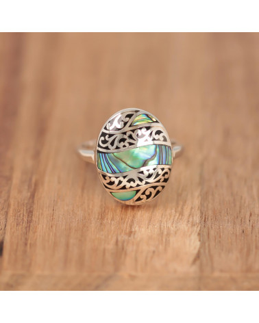 Mother of pearl natural abalone ring with 925-000 silverlacework