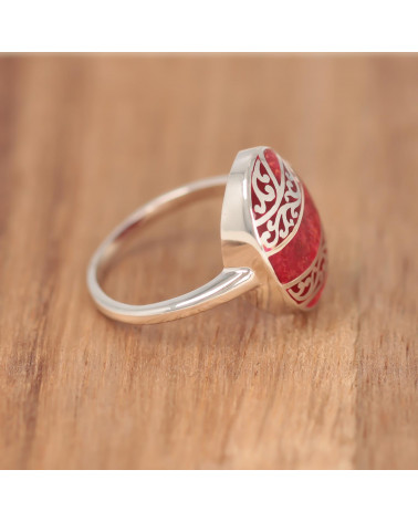 Rot Koralle ring mit SilberRüschen