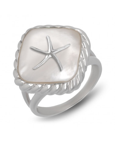 Mother of pearl natural white ring with 925-000 silverlacework