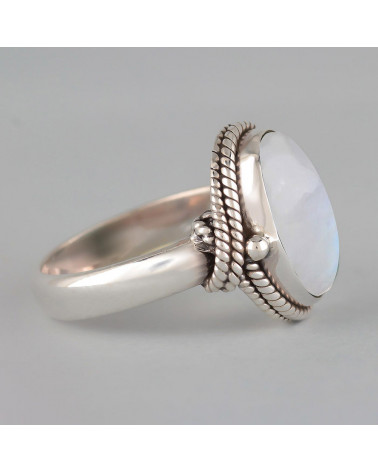 Gift Idea for her Moonstone Cabochon Ring Chains Silver Jewelry Women
