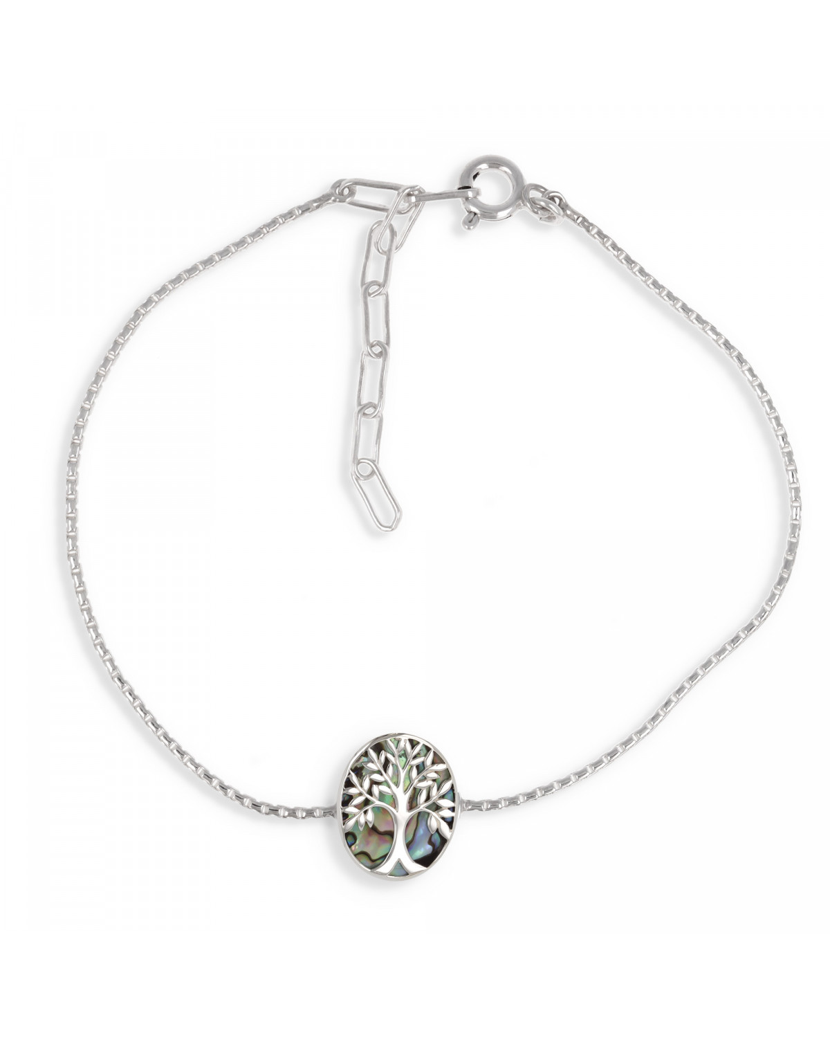 Bracelet Arbre de Vie réglable Nacre Abalone Argent 925 - Ovale