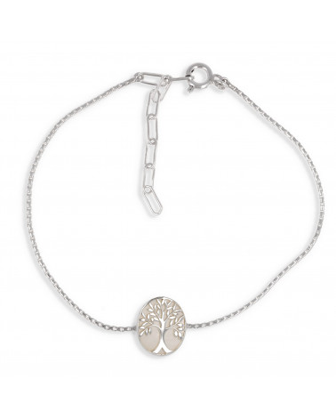 Geschenk Schmuck Symbol Baum des Lebens-Armband -Weiss Perlmutt Sterling Silber-Oval-Frau