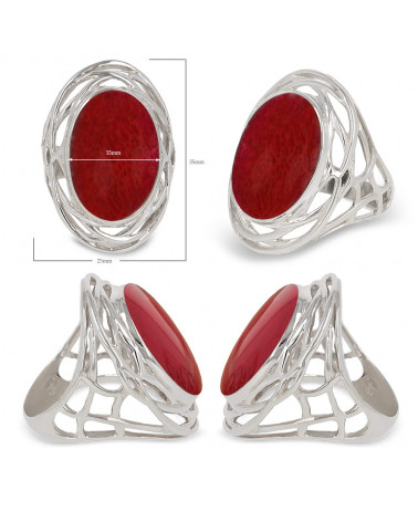 Ovaler Cabochon-Ring aus Korallen Silver Nest Woman Red