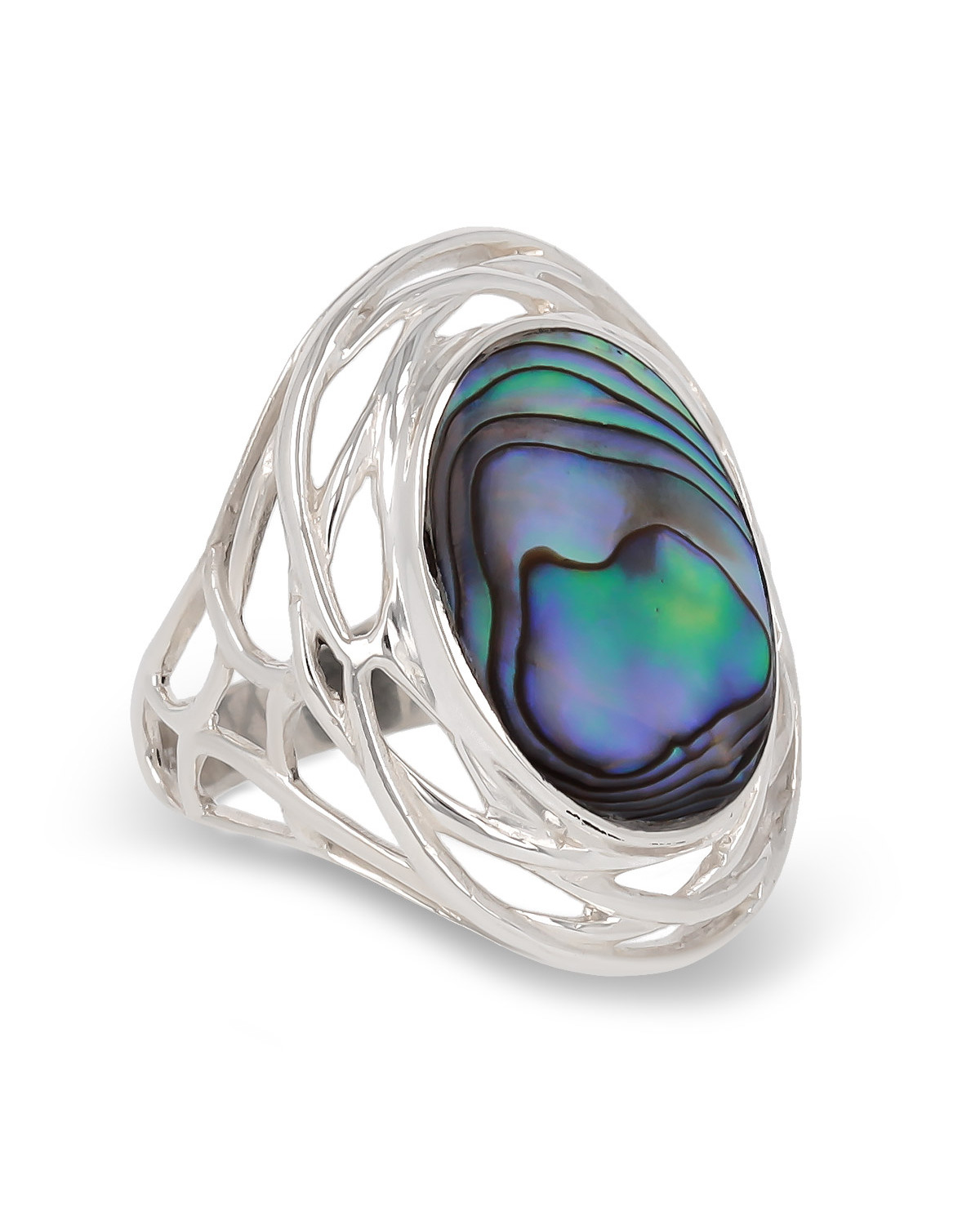 925 Sterling Silver Abalone mother-of-pearl Oval Shape Ring