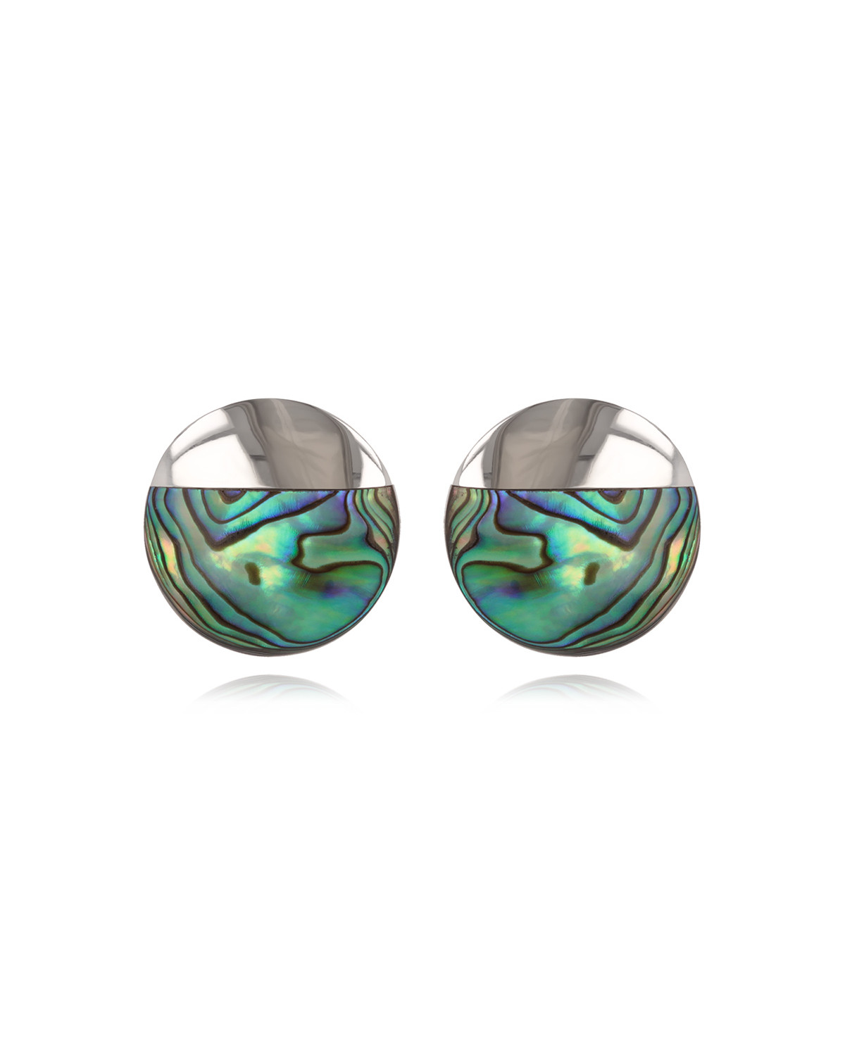 925 Sterling Silver Abalone mother-of-pearl Round Shape Earrings