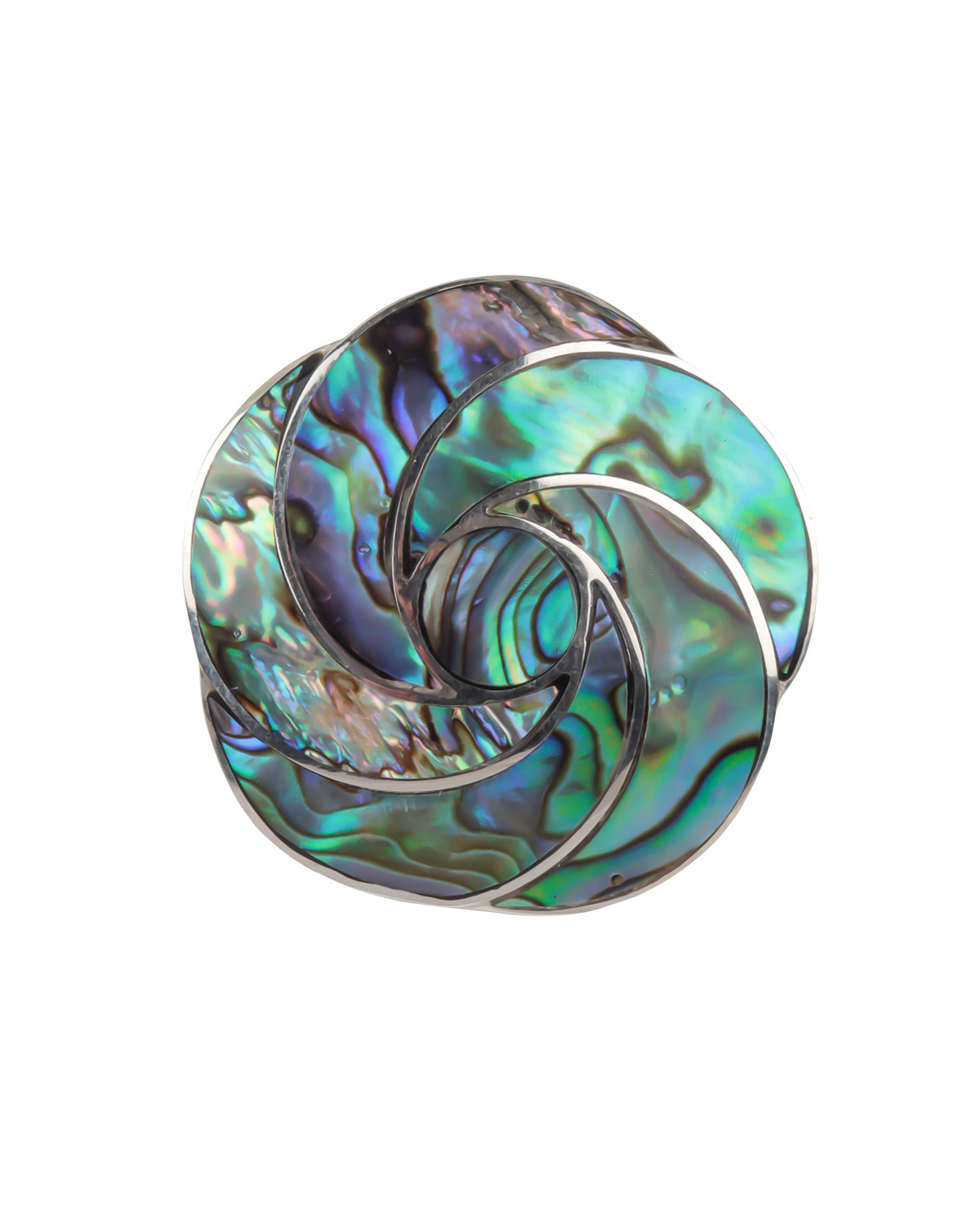 Pendentif-Broche Nacre abalone forme Fleur rosace et argent 925-000
