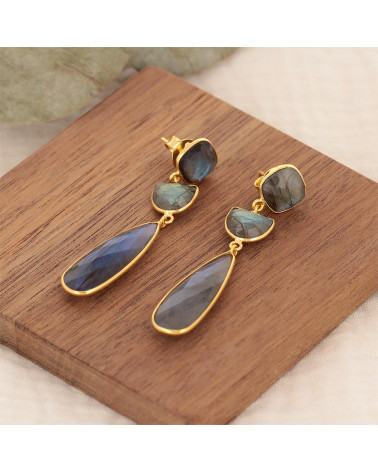 Labradorite stone earrings round shape on gold plated