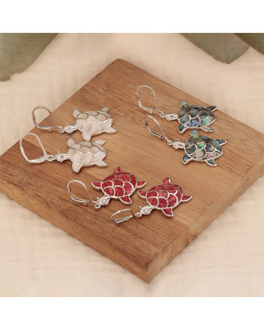 Boucles d'Oreille Tortue en Nacre blanche et Argent 925