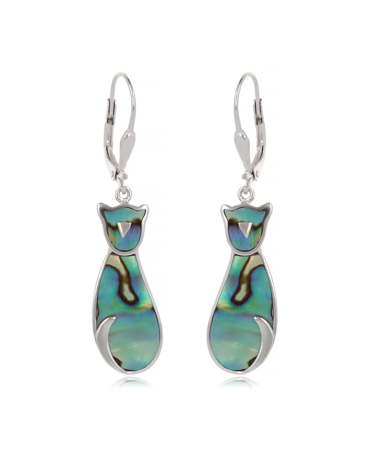 925 Sterling Silver Abalone Mother-of-pearl Cat Earrings