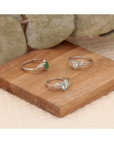 Anello di fidanzamento 5 autentiche pietre di rubino su anello in argento rodiato