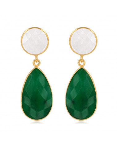 Emerald and Moonstone Earrings, setting fine gold plated on 925 sterling silver