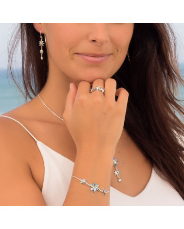 Brazalete ajustable de nácar 3 flores de plata esterlina 925