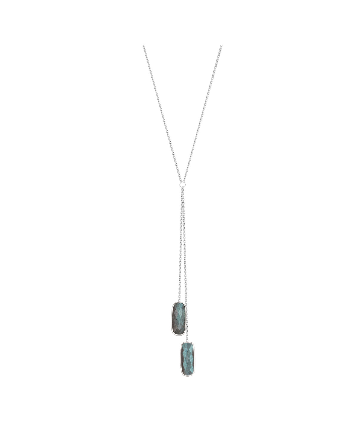 Collier chaîne argent 925 deux pierres de labradorites bleues facettées forme rectangulaire