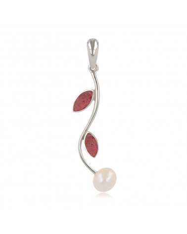 925 Sterling Silver Coral and White Pearl Earrings