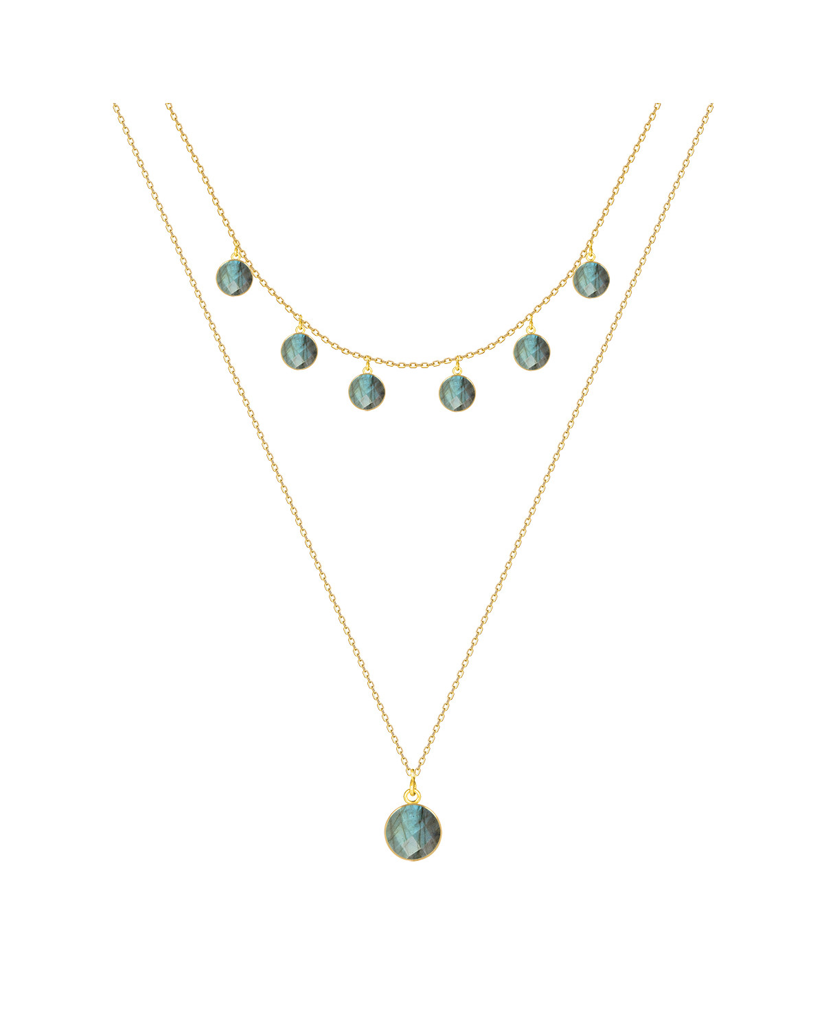 Collier double chaîne argent 925-000 doré à l'or fin Labradorites facettées