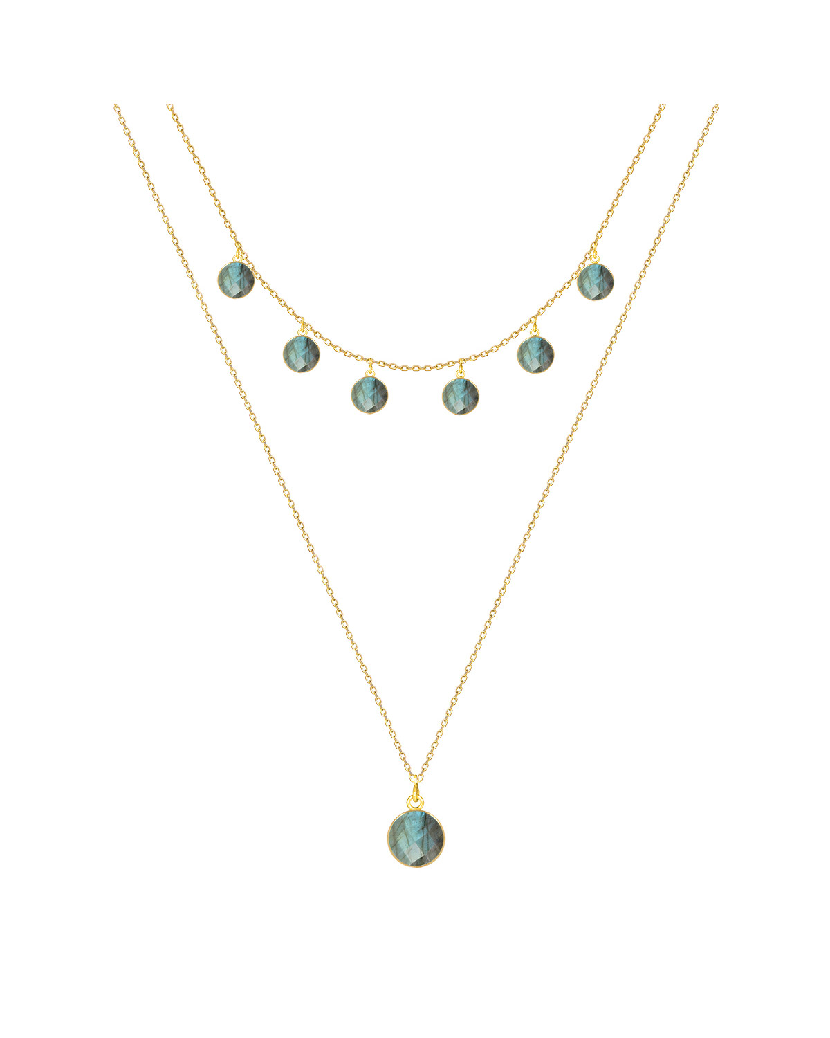 Gold Plated 925 Sterling Silver faceted Labradorite round shape Necklace
