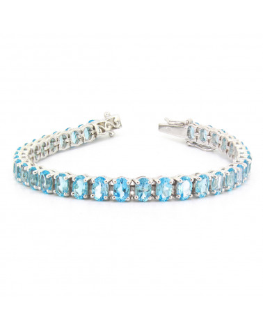 925 Sterling Silver Blue Topaz Oval Shape Bracelet