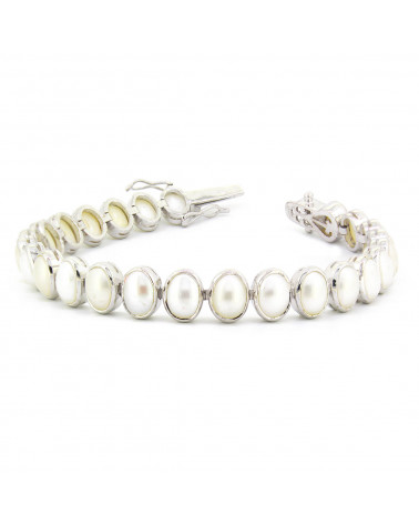 Bracelet Perle Blanche Forme Ovale et Argent 925
