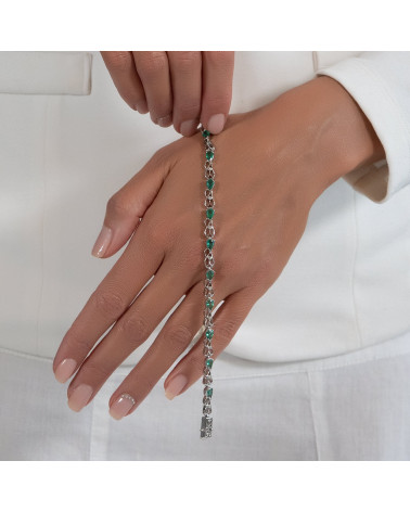 925 Sterling Silver Emerald Diamonds Bracelet