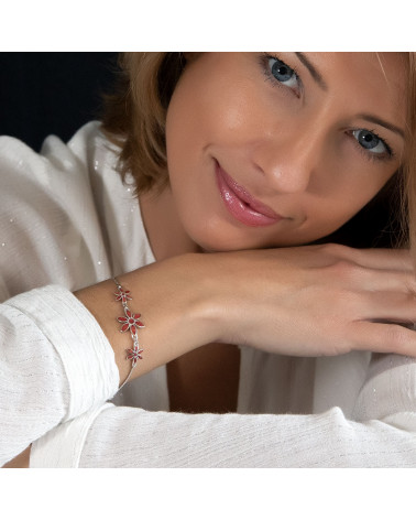 personalisierte Geschenk Frau-Armband- Coral-3 Blumen-Sterling Silber-Frau