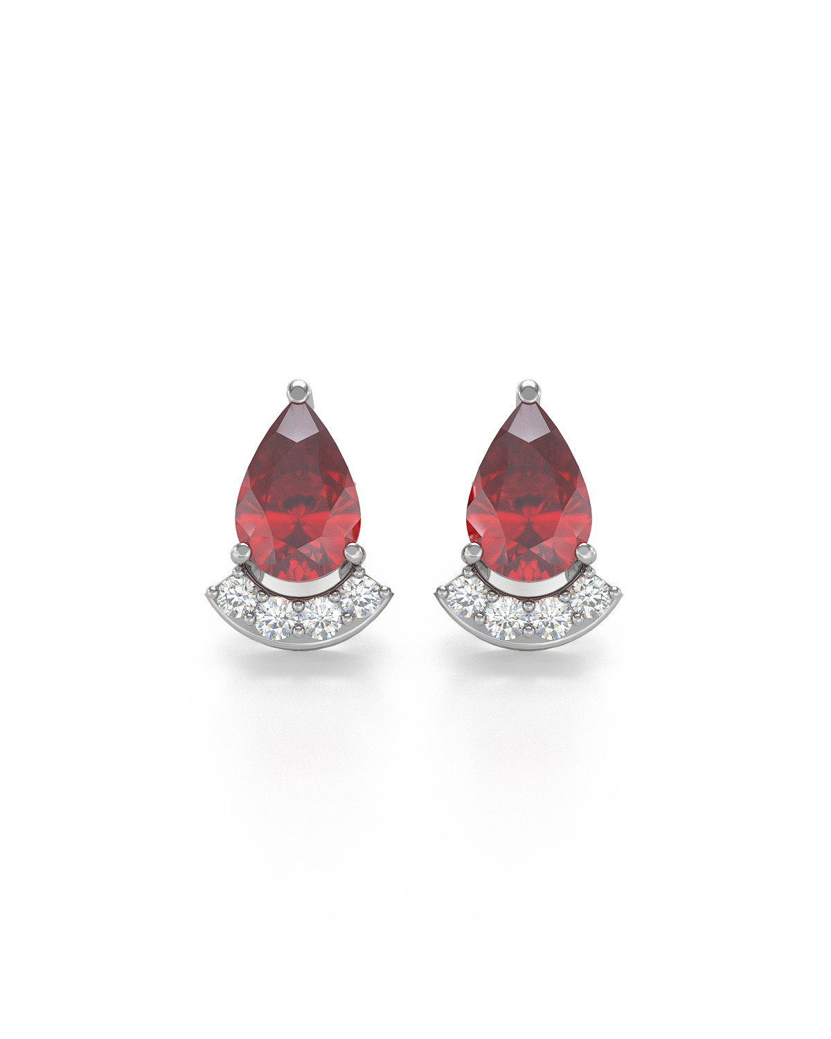 Boucles d'oreille Or Blanc Rubis forme Poire et Diamants 1.4grs