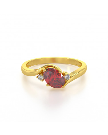 Anillo en Oro Amarillo 18K con Rubí y Diamantes - Vista Detallada