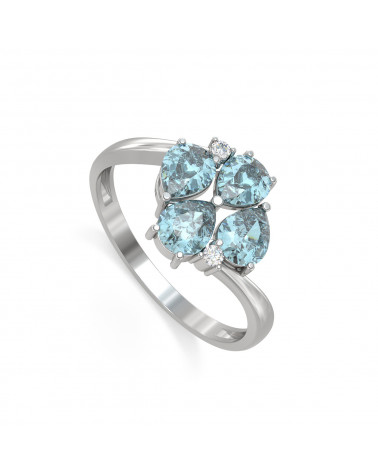 Gold Aquamarine Diamonds Ring