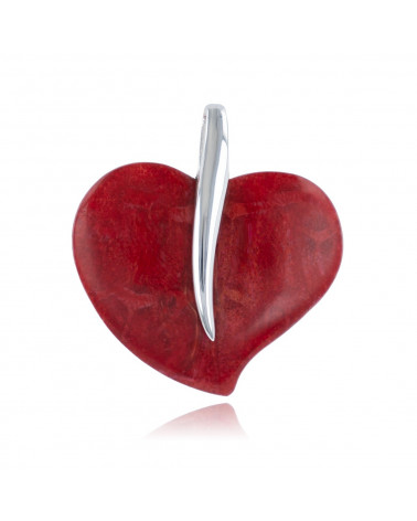 925 Sterling Silver Coral Heart Shape Pendant