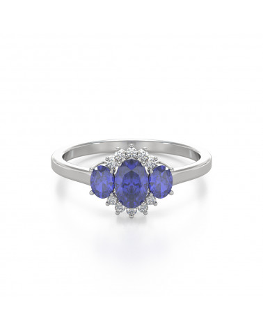 Bague Or Blanc Tanzanite et diamants 1.358grs