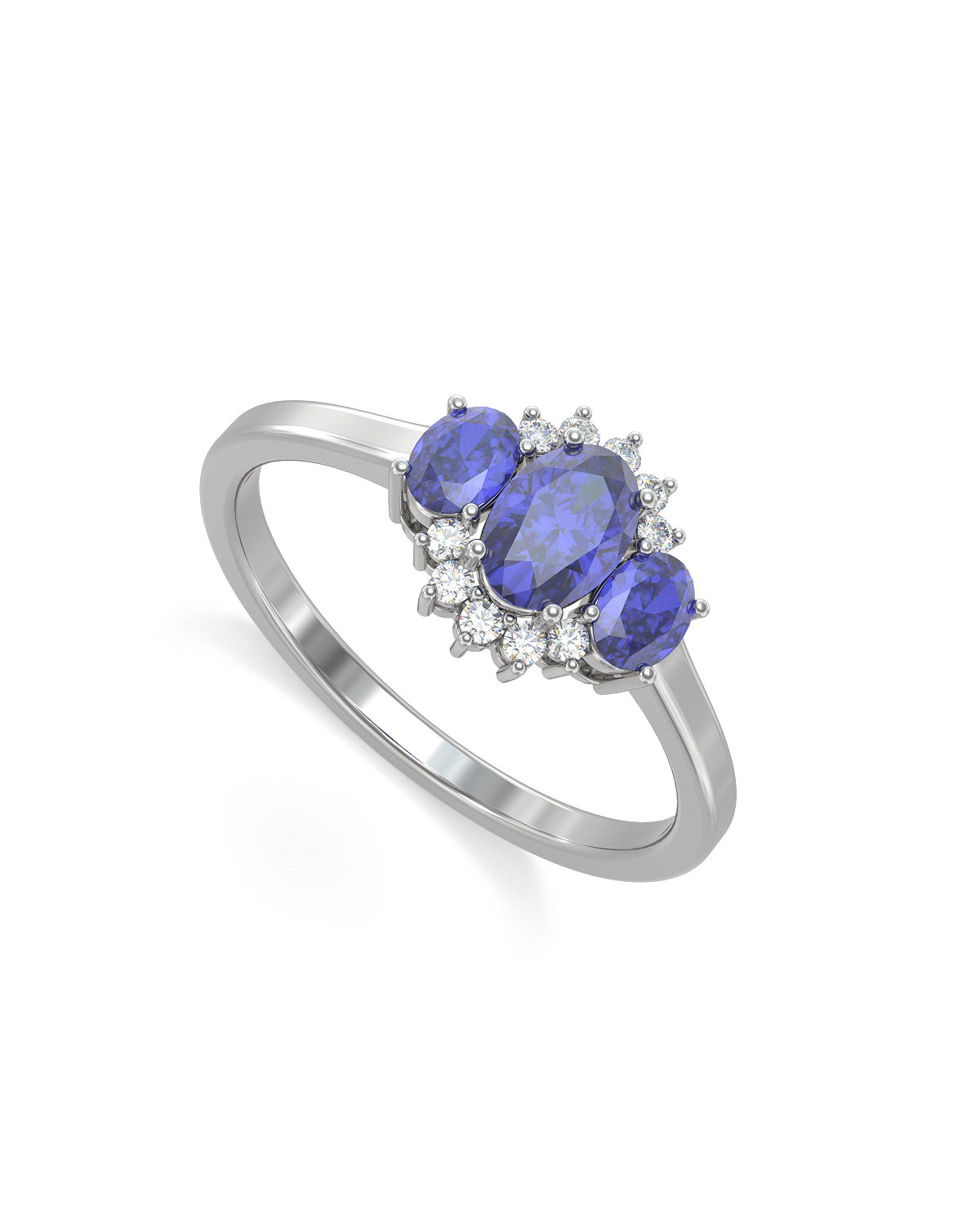 Bague Or Blanc Tanzanite et diamants 1.358grs
