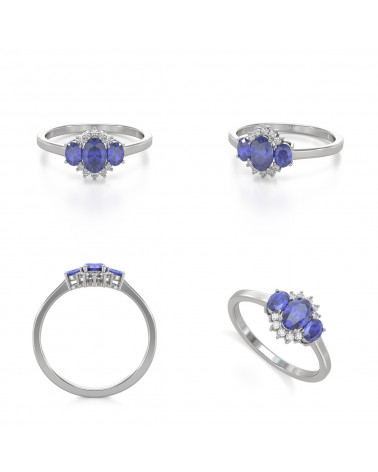 Bague Or Blanc Tanzanite et diamants 1.358grs